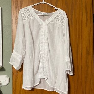 White gauze top with crochet detail